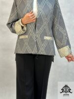 کت ژاکارد مجلسی طرح دار طوسی