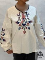 شومیز جلوبسته گلدوزی شده لینن سفید