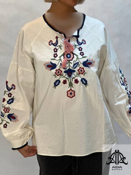 شومیز جلوبسته گلدوزی شده لینن سفید