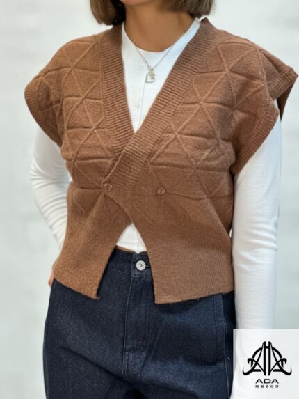 ژیله بافت زنانه دکمه دار رنگ آحری