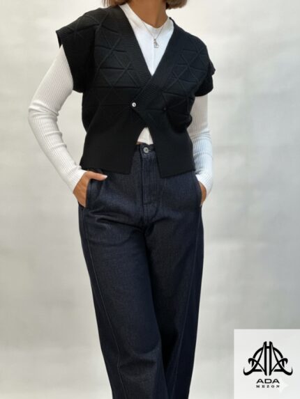 ژیله بافت زنانه دکمه دار رنگ سرمه ای