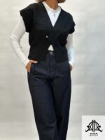 ژیله بافت زنانه دکمه دار رنگ سرمه ای