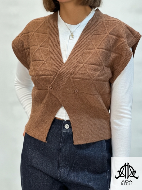 ژیله بافت زنانه دکمه دار رنگ آحری