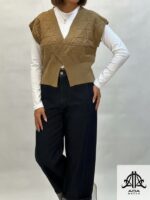 ژیله بافت زنانه دکمه دار رنگ نسکافه ای