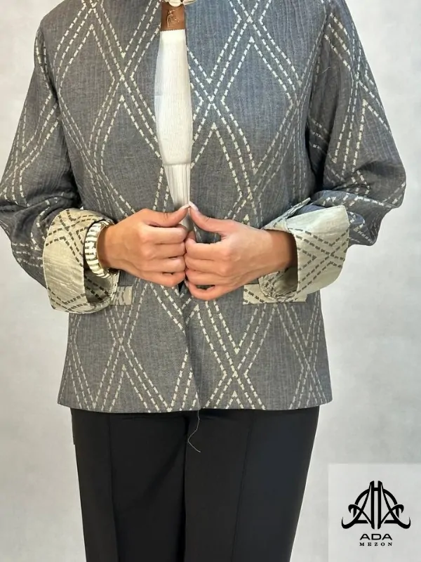 کت ژاکارد مجلسی طرح دار رنگ طوسی