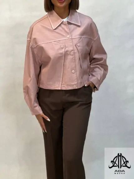 ترنچ کت چرم طبیعی رنگ صورتی